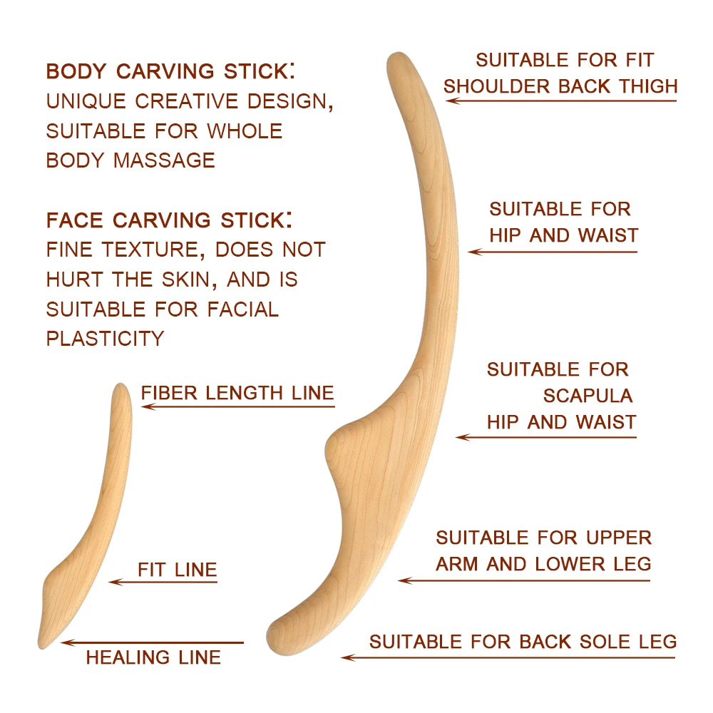 Japanese Cypress Wood Body carving face carving massage relax Hand Feet Body Healthcare Massage scraping guasha stick