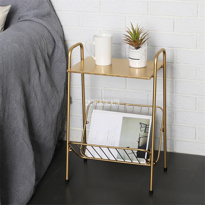 18XS185 Modern Simple Multifunctional 2-Tier lron Tea Table Bedroom Living Room Double Layer Sofa Side Table Display Stand