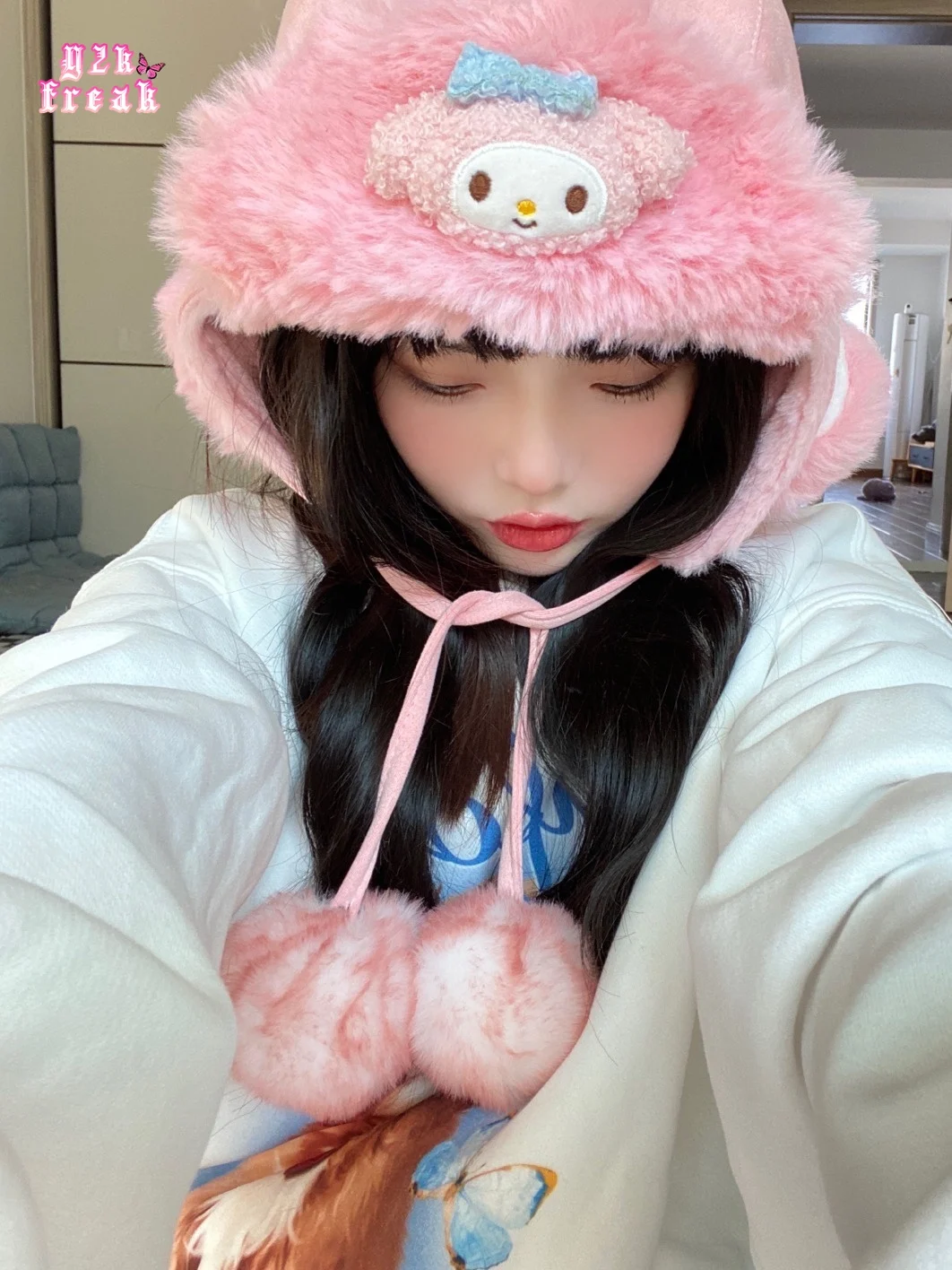 Y2K Fur Hat Warm Windproof  Lolita Gothic Punk Women Harajuku Girls Heart Beanie JK Pink Hat Softgoth Plush Beanies