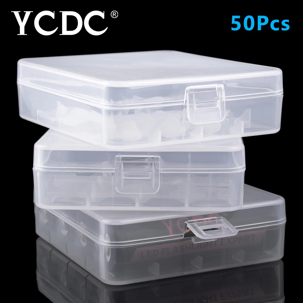 YCDC 50x For 18650 Rechargeable Battery Storage Box Cover Cells Hard Plastic Case lithium Batteries Accumulator Hard Bag