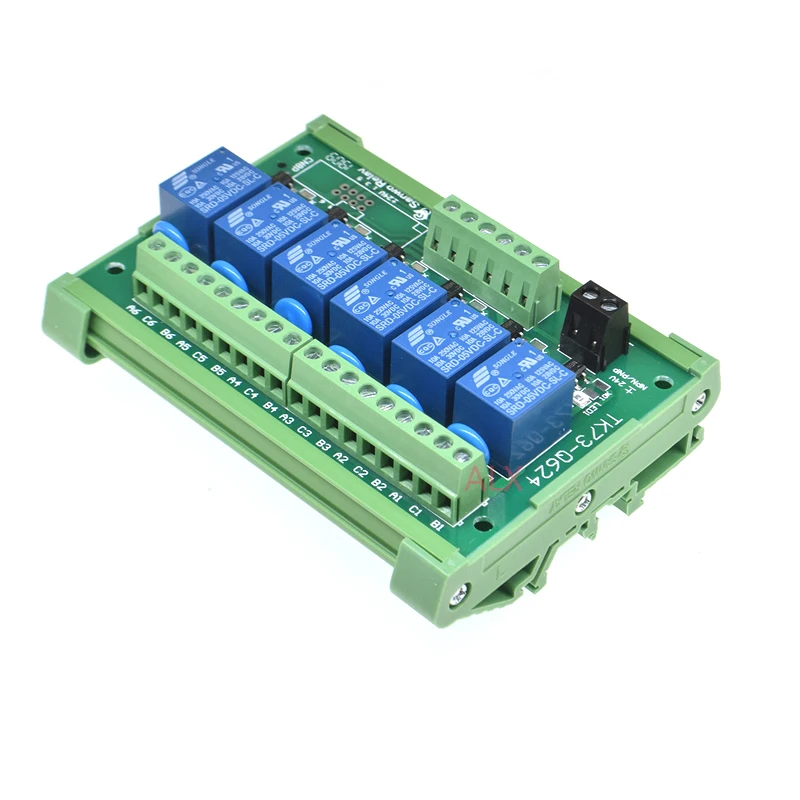 6 Channels relay module DIN Rail Mount SRD-05VDC-SL-C SRD-12VDC-SL-C SRD-24VDC-SL-C 10A 5V 12V 24V DC PNP NPN  1NO 1NC