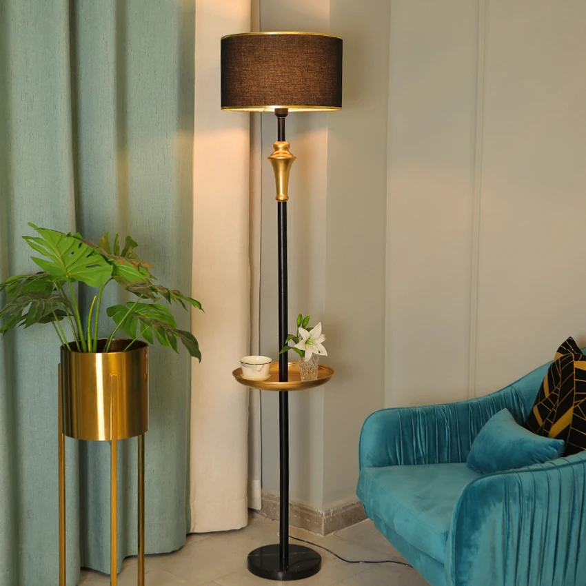 

Living room floor lamp with bedside coffee table light luxury American bedroom country fabric vertical table lamp 110V/220V