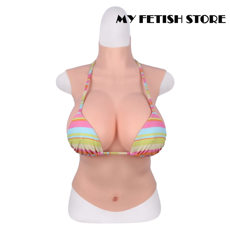 4G High Neck Sleeveless Crossdressing Realistic Silicone C-G Cup Breast Form Suit Fake Boobs For Transgender Shemale Drag Queen