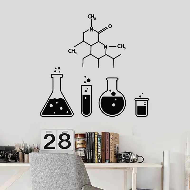 Chemical Formula Wall Decal Science Chemistry Glassware Test Tube Vinyl Stickers School Lab Classroom Interior Decor Mural E693