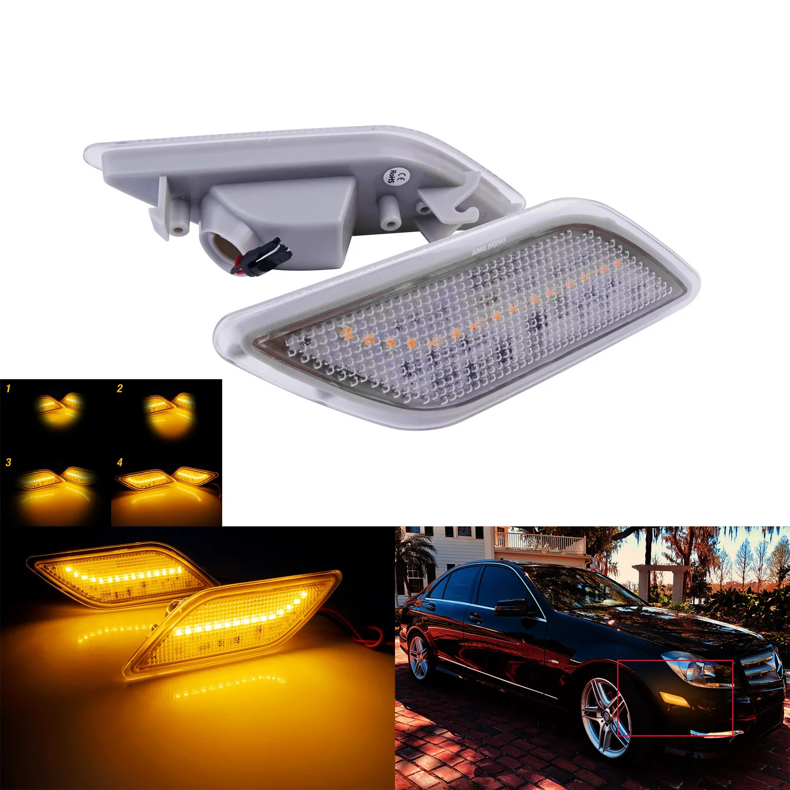 

2x Canbus Dynamic LED Side Marker Light For Mercedes Benz W204 C300 C350 C200 C180 C63