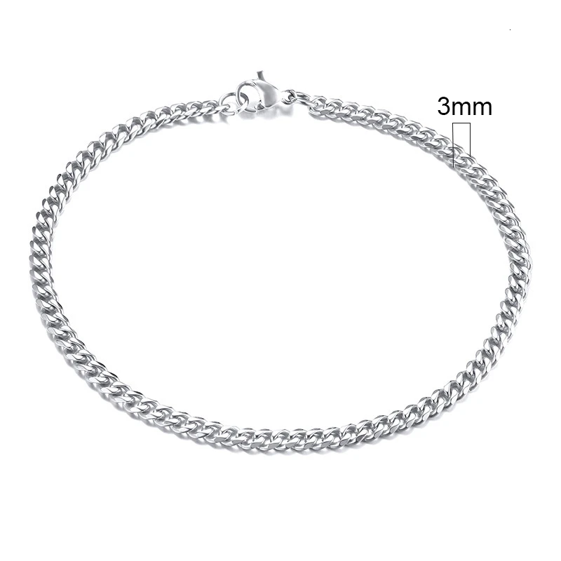 Vnox Mens Simples 3-11mm Aço Inoxidável Curb Cuban Link Chain Pulseiras para Mulheres Unissex Pulso Jóias Presentes