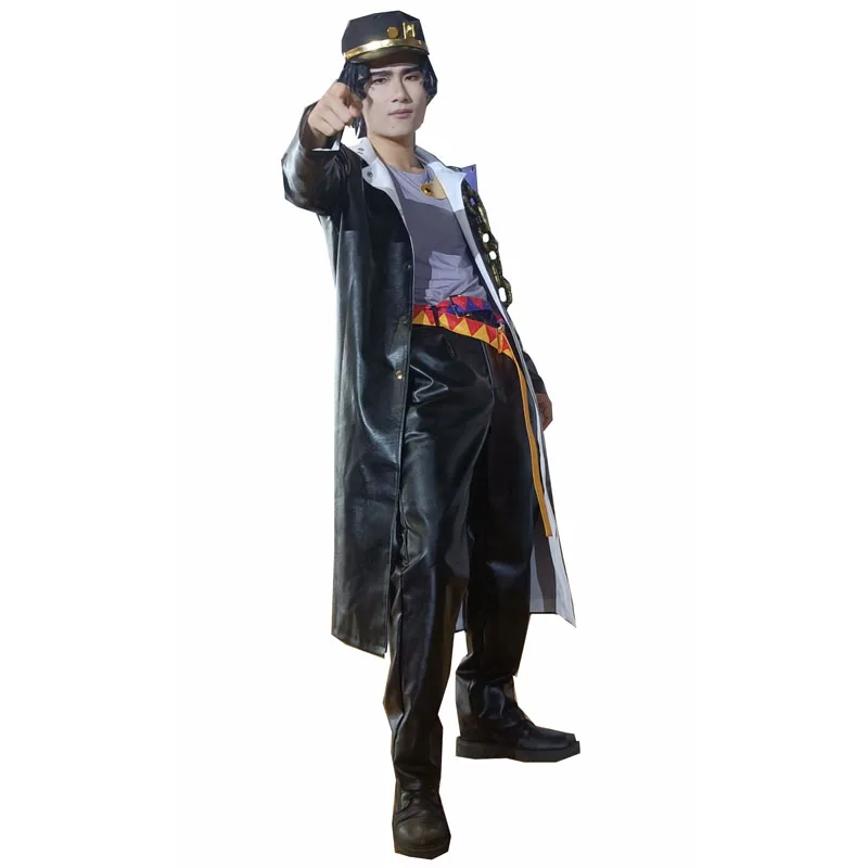 Kujo Jotaro Cosplay Leather Cosplay Costume coat and hat for Halloween Party costume 110