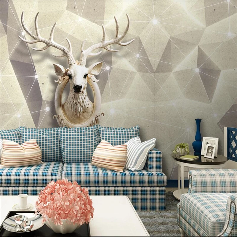 Custom wallpaper 3D photo mural geometry triangle elk line Nordic background wall papers home decor papel de parede 3d wallpaper