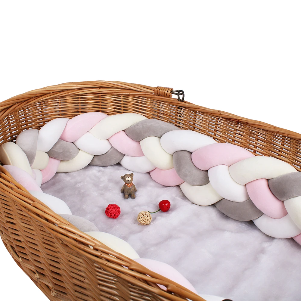 Parachoques de cama de bebé trenzado, 4 anudados, 2,2 M, cojín de algodón con nudo, Protector de cuna, decoración de habitación de bebé