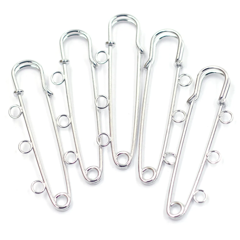 10Pcs Safety Pins Brooches Connectors Alloy Bronze Gold Silver Plated 3 Holes For Jewelry DIY Craft Sewing Apparel Finding