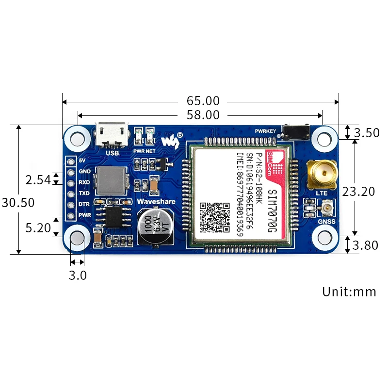 Raspberry Pi 4 SIM7070G NB-IoT / Cat-M / GPRS / GNSS HAT for Raspberry Pi Global Support Band with GNSS Positioning