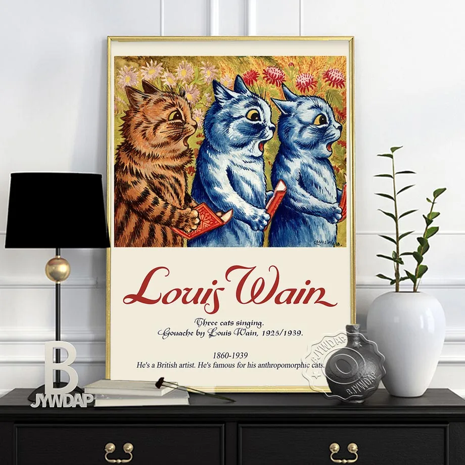 Louis Wain Exhibition Museum Art Prints Poster Anthropomorphic Cat Retro Canvas Painting Personalize Wall Stickers Home Decor