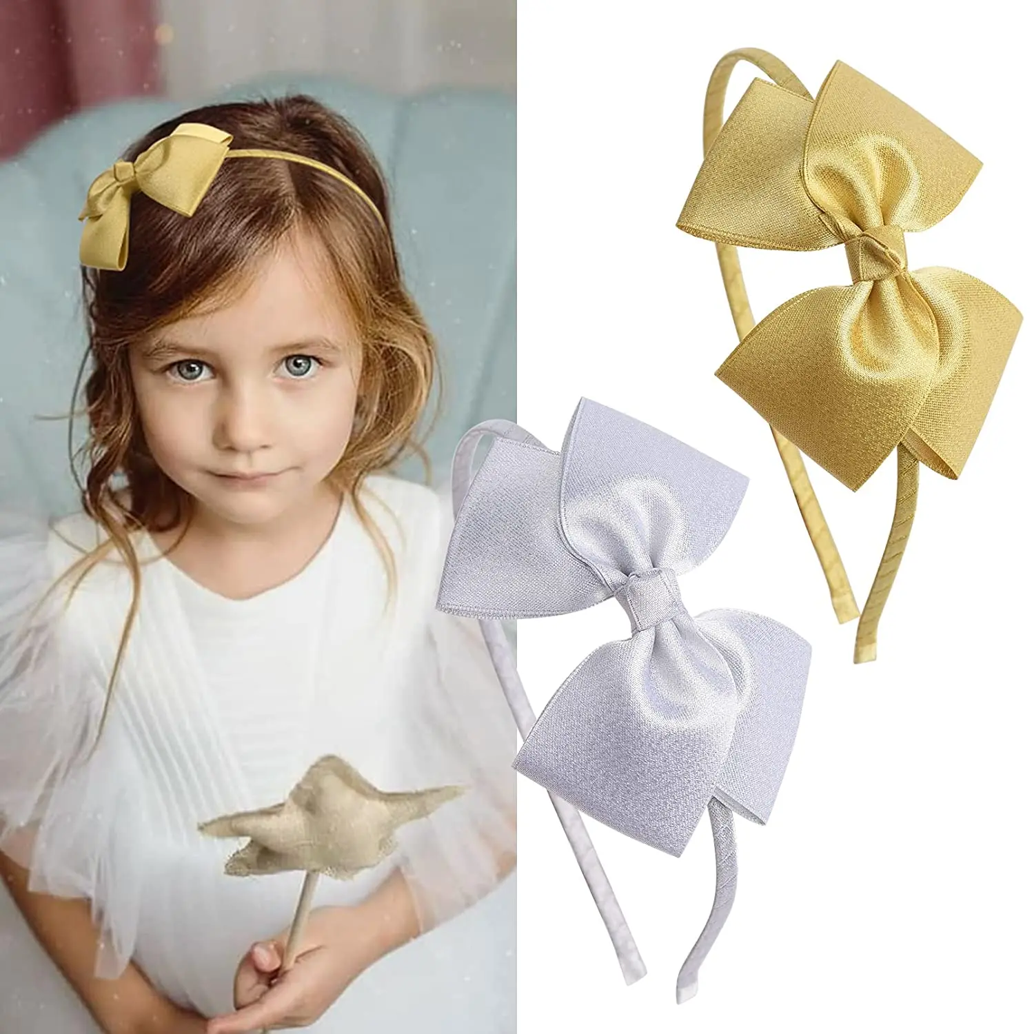 1/2Pcs Cute Sequin Hair Bows Headbands for Girls 4inch Glitter Bows Hairbands Kids Hairhoops Children Hair Accessories