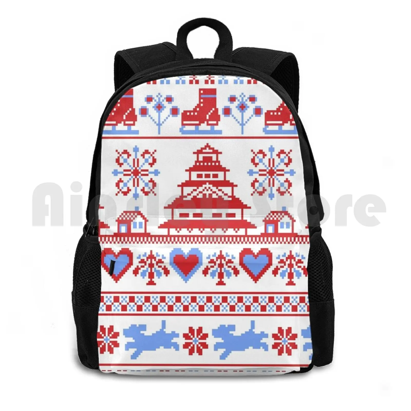 Winter Ice Skating Aesthetic Outdoor Hiking Backpack Waterproof Camping Travel On Ice Yoi Ice Skating Figure Skating Pixel Art