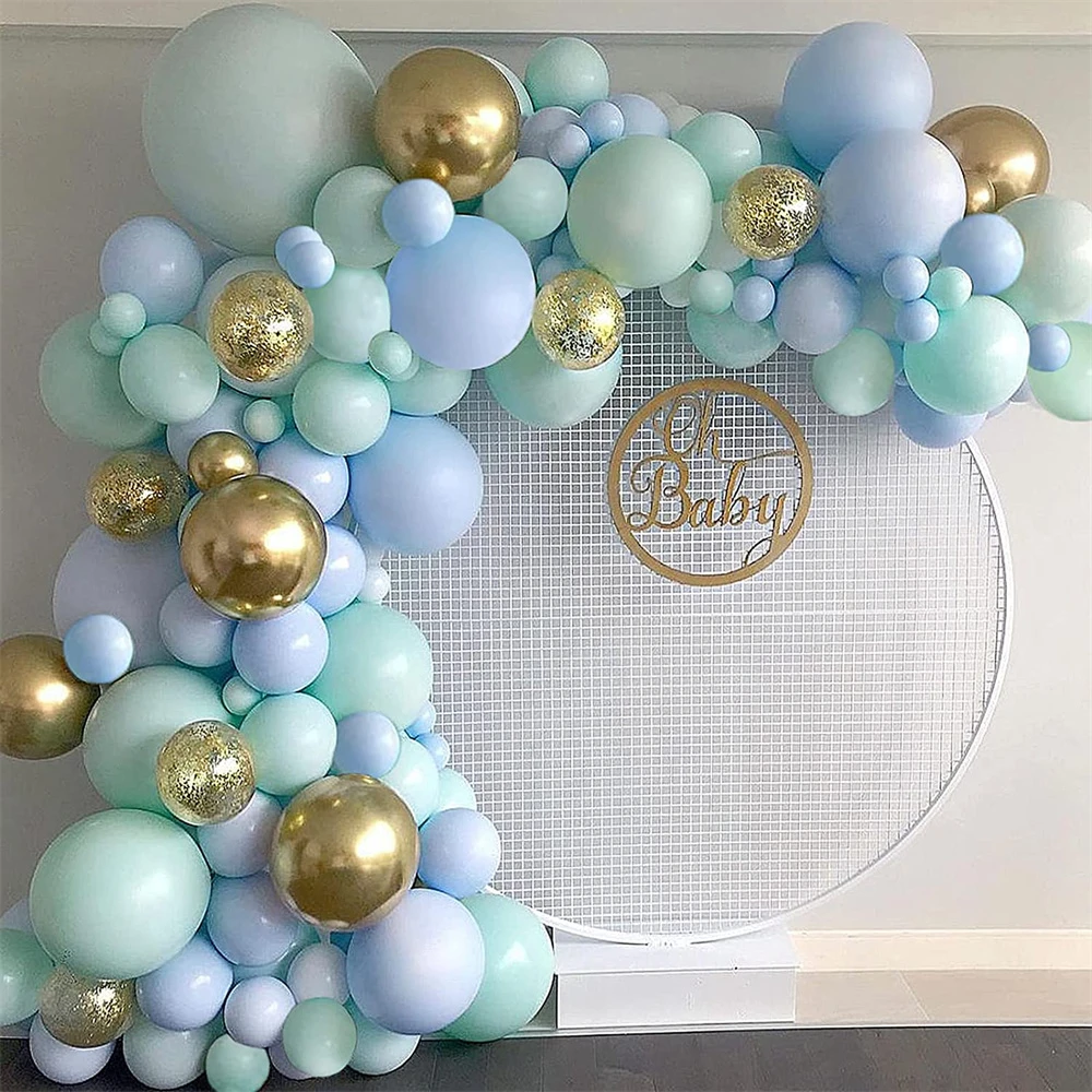 126pcs Macaron Blue Mint Green Balloon Garland Arch Kit Gold Confetti Metallic Balloons for Wedding Baby Shower Birthday Decors