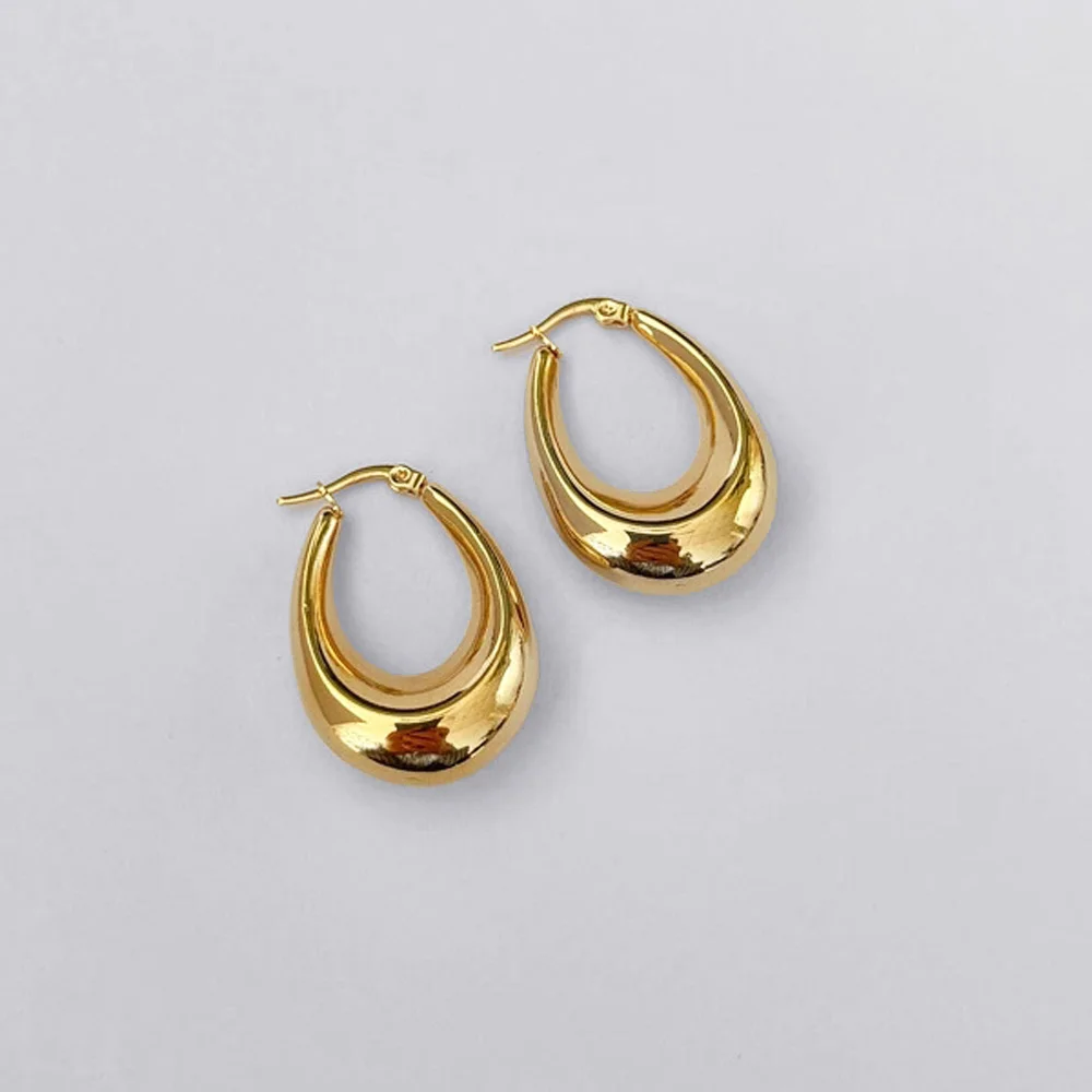 FIREBROS New Fashion Korean Simple Women Titanium Stainless Steel Hollow Geometric Hoop Earring High Polished Gold Silver Color