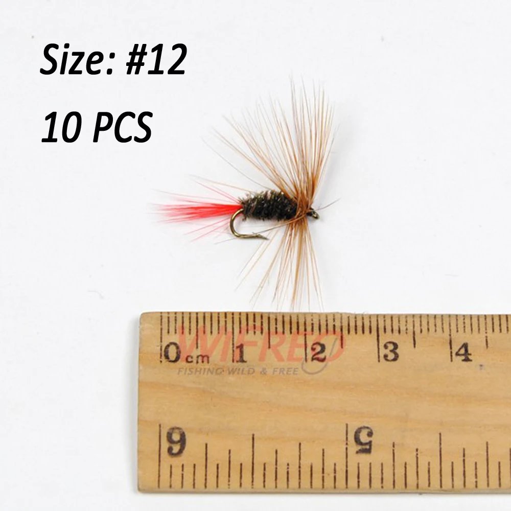 Wifreo 10PCS Olive Nymph Mayfly For Trout Fishing Fishing Dry Hook Flies Size 12 With Free Box