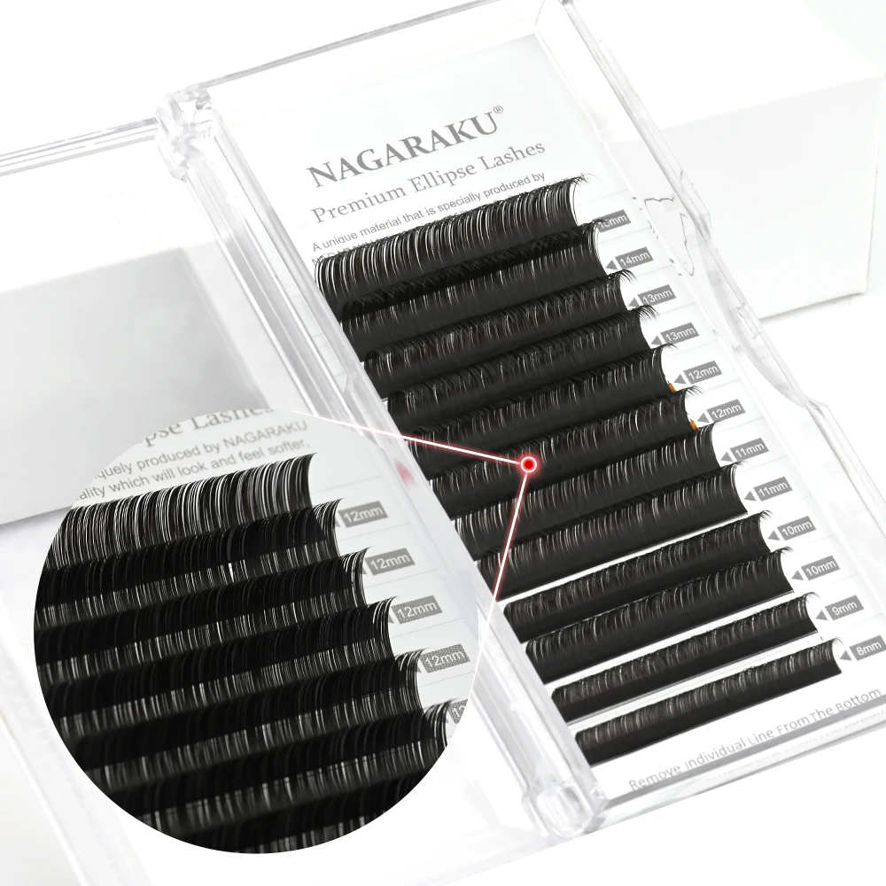 NAGARAKU Platte Ellips Wimper Split Tips Mat Grijs Zwart Kleur Super Zachte Zachte Natuurlijke Wimperverlenging Platte Vorm Wimpers