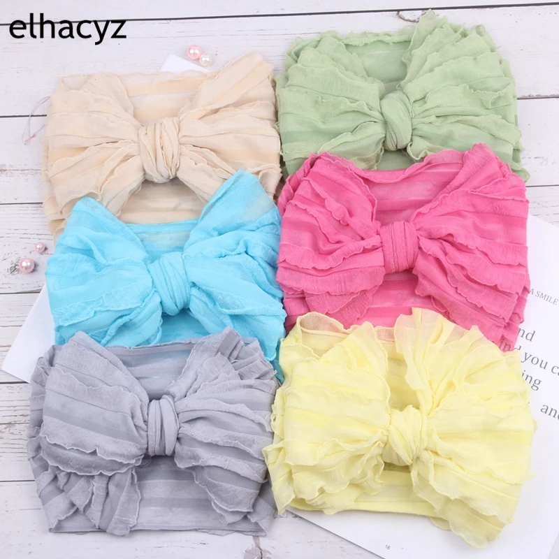 Oversize Lace Bow Baby Headband Wide Soft Flower Silk Hairband Girls Head Wear Children Bow Knot Turban Newborn Infant Head Wrap