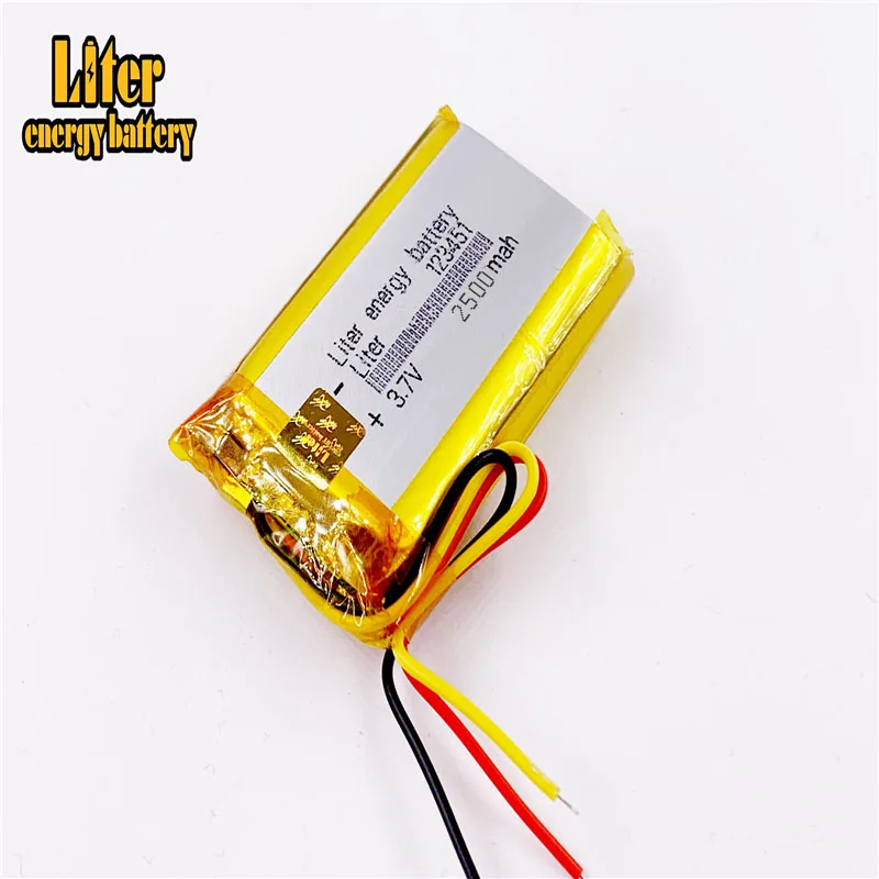 3-przewodowy 3,7 V 2500 mAh 123451 polimerowy rejestrator litowo-jonowy, mp3, mp4, telefon komórkowy, głośnik, GPS do polimerowa bateria