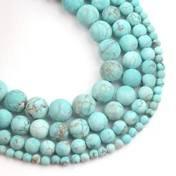 Natural Dull Polish Matte Blue Turquoises Stone Beads Forst Round Loose Howlite Beads For Jewelry Making DIY Perles 4 6 8 10mm