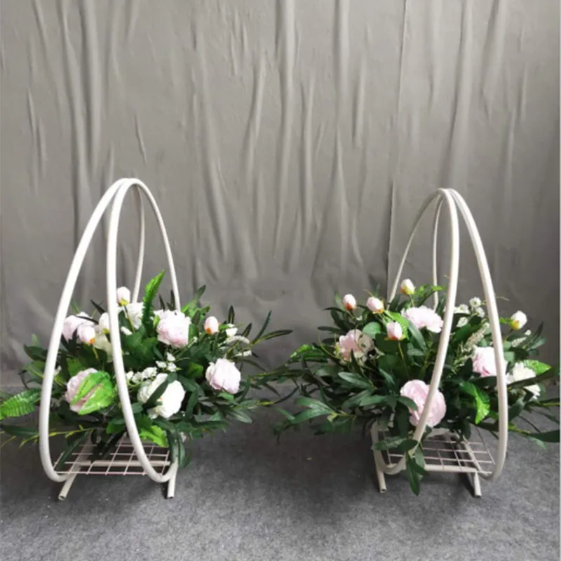 New Wedding Props Wrought Iron Circle Flower Basket Road Guide Wedding Silk Flowers Wreath Floral Table Flower Decoration