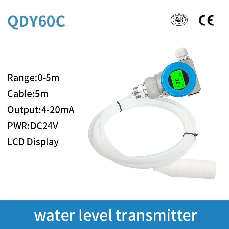 LCD Display 4-20mA Output Level Measuring Instrument Liquid Level Transmitter Antisepsis Diesel Fuel Tank Level Sensor QDY60C