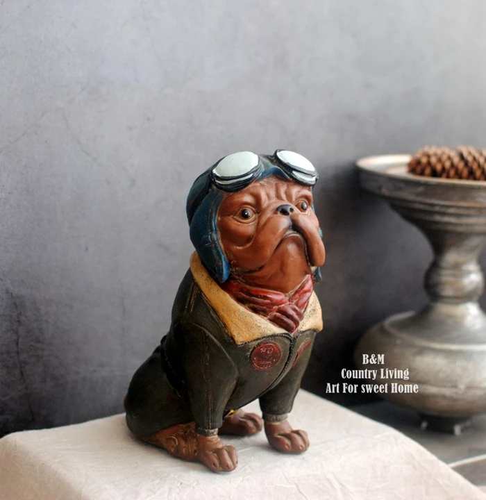 TOP ROCK PUNK COOL ART- 2020 HOME BAR SHOP ANTIQUE RETRO DECORATION ART # WORLD WAR II BULLDOG DOG AVIATOR AIRMAN ANIMAL STATUE