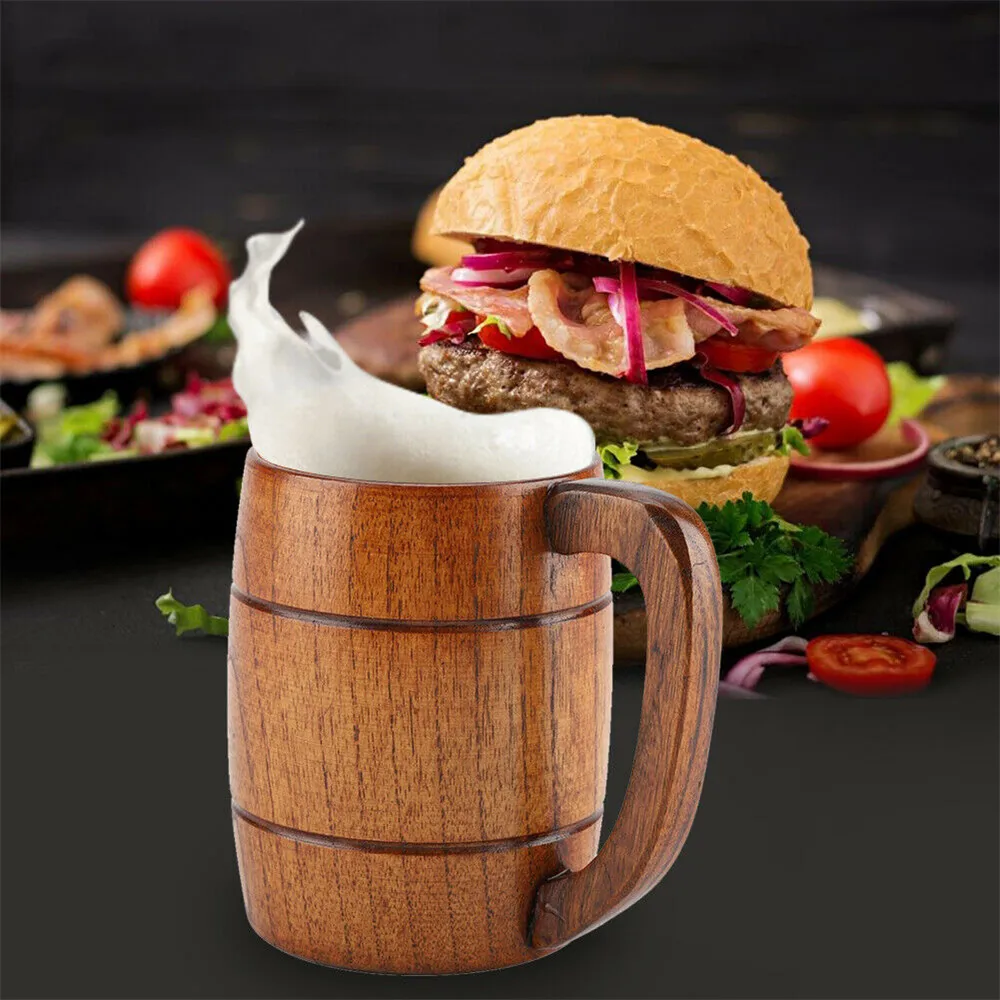 100-300ml Large Wooden Beer Mug Tankard Beer Stein Tea Wood Cup Barrel for Men Women Coffee Milk Juice Mug Kitchen Bar Drinkware