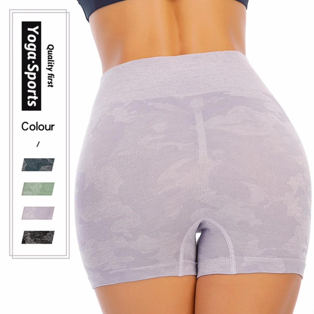 Yoga Shorts Women High Waist Camo Workout Sport Shorts Seamless Yoga Shorts Gym Fitness Leggings Running Exercise Mini Tights XL