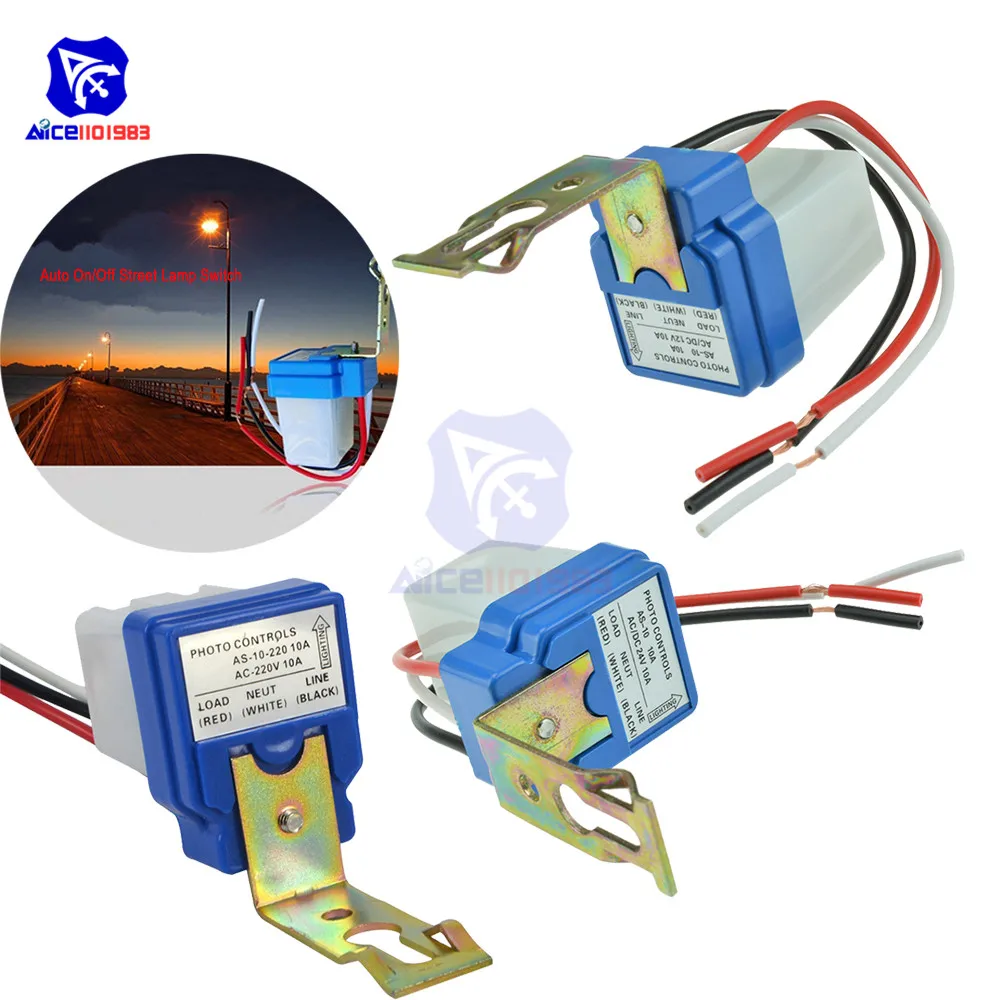 Auto Switch Sensor On/Off Photocell Street Light Switch 50-60Hz 10A Photo Control Photoswitch Sensor DC 12V 24V AC 220V