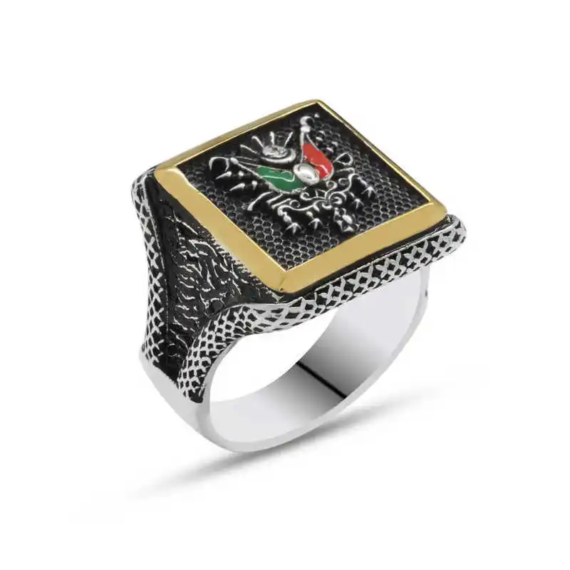 Silver Ottoman Empire Coat of Arms Men's Ring - 925 Sterling Men's Jewelry Wedding Birthday Gift - Box - - Men - Fashion - Botiva - Size - Turkish - Patterned Embroidery