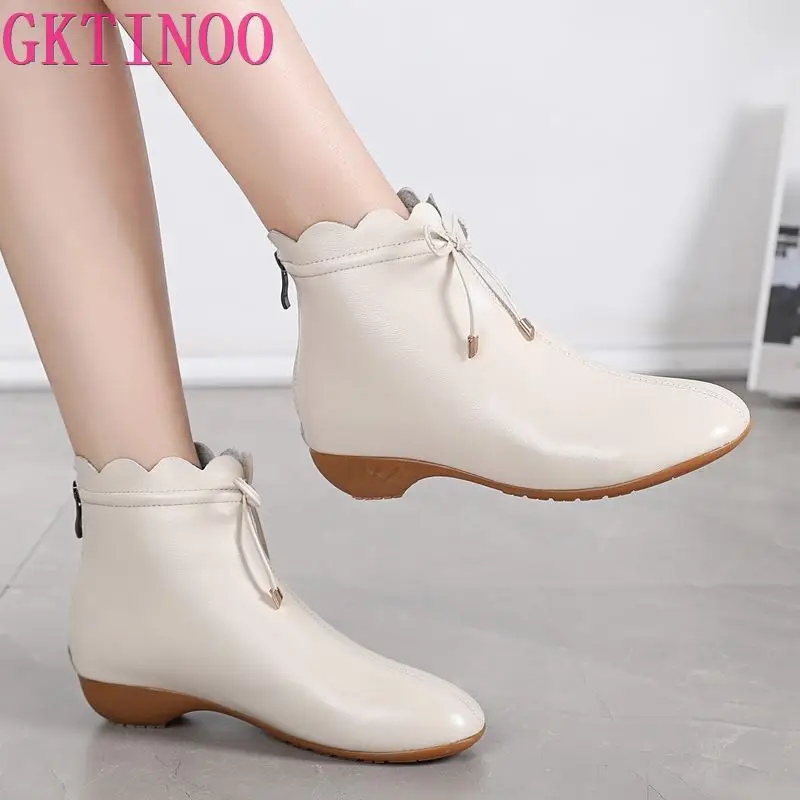 GKTINOO New Women Real Leather Ankle Boots Soft Bottom Zipper Shoes Woman Winter Warm Shoes Fashion Short Boots Big Size 34-43