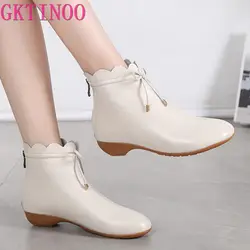 GKTINOO New Women Real Leather Ankle Boots Soft Bottom Zipper Shoes Woman Winter Warm Shoes Fashion Short Boots Big Size 34-43