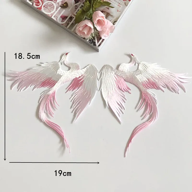 1Ps New Phoenix Embroidered Patches Iron on Stick Birds Patch Clothes Applique Embroidery DIY Crafts  Accessory Green Pink Grey