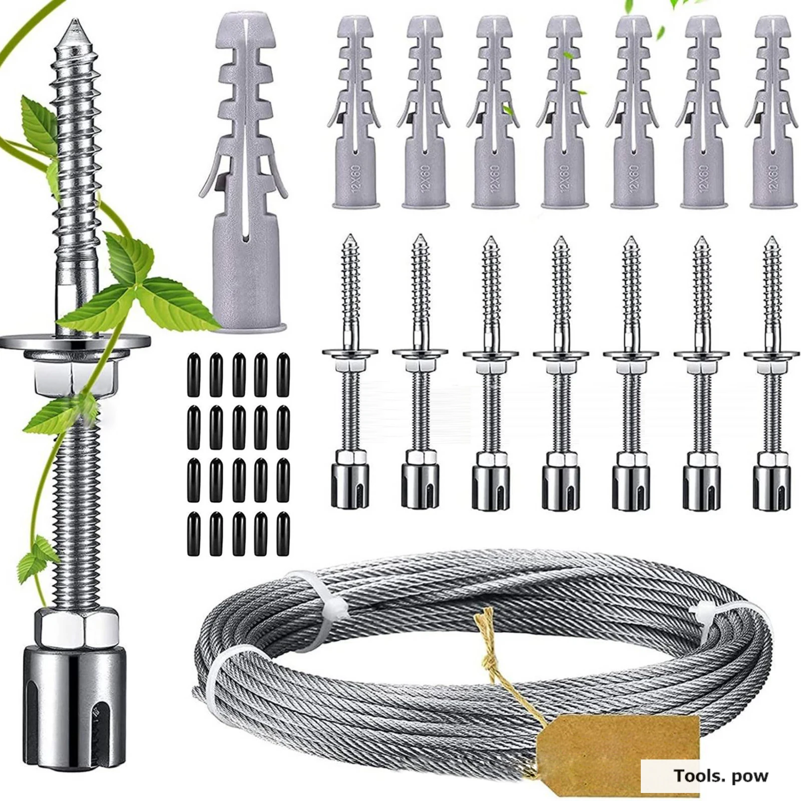 Stainless Steel Wheels for Green Walls, Clamps for Climbing Plants, Wire Rope Sets for Vines 12 M Wire Rope Mesh with Wrench