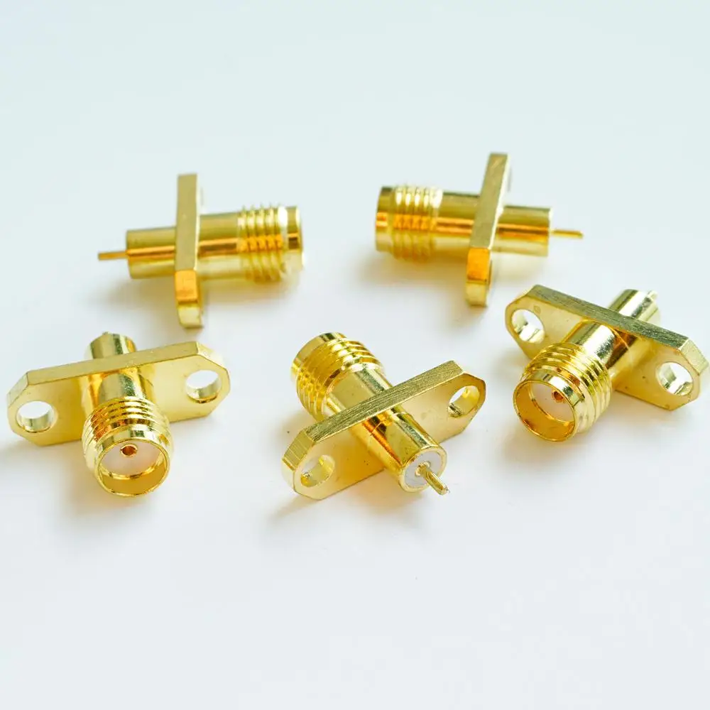 

5X Pcs High-quality RF Connector SMA Female Rhombic With 2 Hole Flange Chassis Panel Mount deck Solder Copper Body GOLD Plated