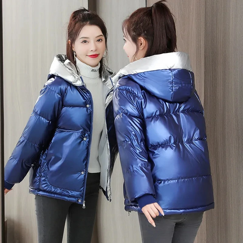 

Winter Warm Thicken Cotton-padded Jacket Women Glossy Parkas Nice Pop Down Padded Jacket Short Bread Jacket Winter Women Coat