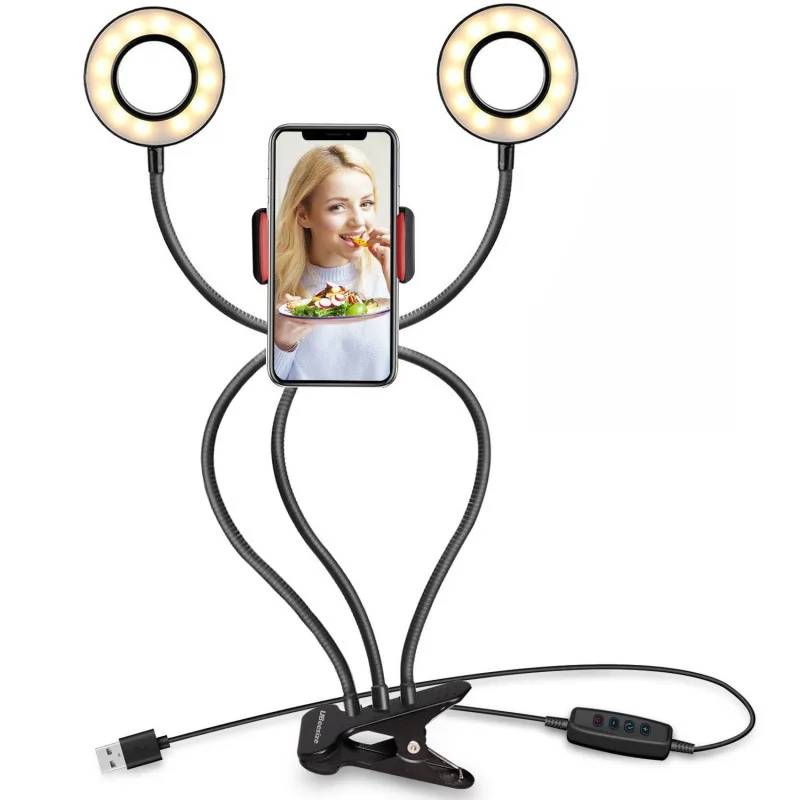 Universal Selfie Ring Light with Flexible Mobile Phone Holder Lazy Bracket Desk Lamp LED Light for Live Stream Office Kitchen