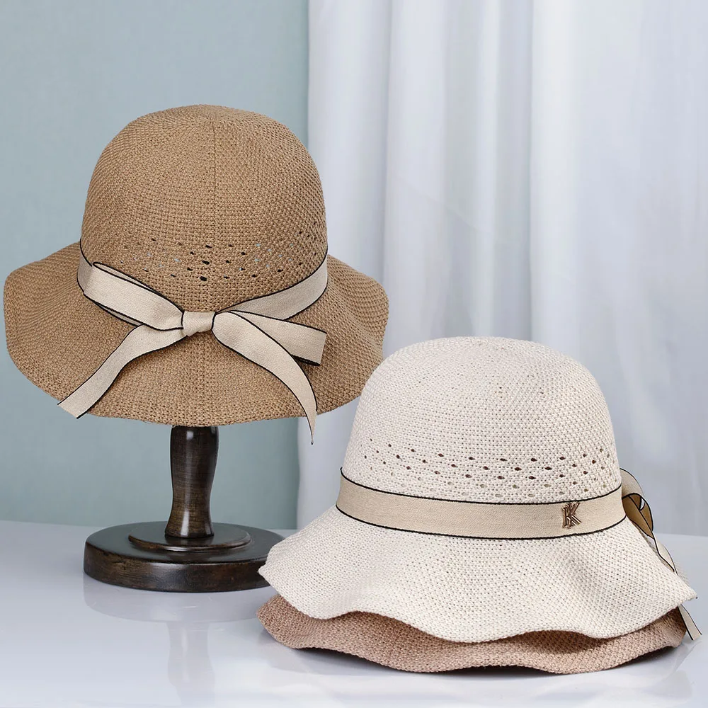 

2022 new fashion summer sunscreen fisherman hat anti-ultraviolet sun hat KK Panama Hat male with bow bucket cap for women