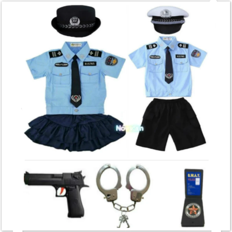 New Kids Kind Cop Politieman Uniform Halloween Politie Kostuum Jongens Meisjes Politieagent Cosplay Politie Pak Met Handboeien