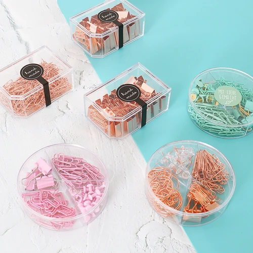 Imagen 1 del producto Clip de Metal de oro rosa de 75/26/170/caja, Clips de carpeta de cabeza grande, suministros de encuadernación de oficina, conjunto de combinación de papelería delicada H0478