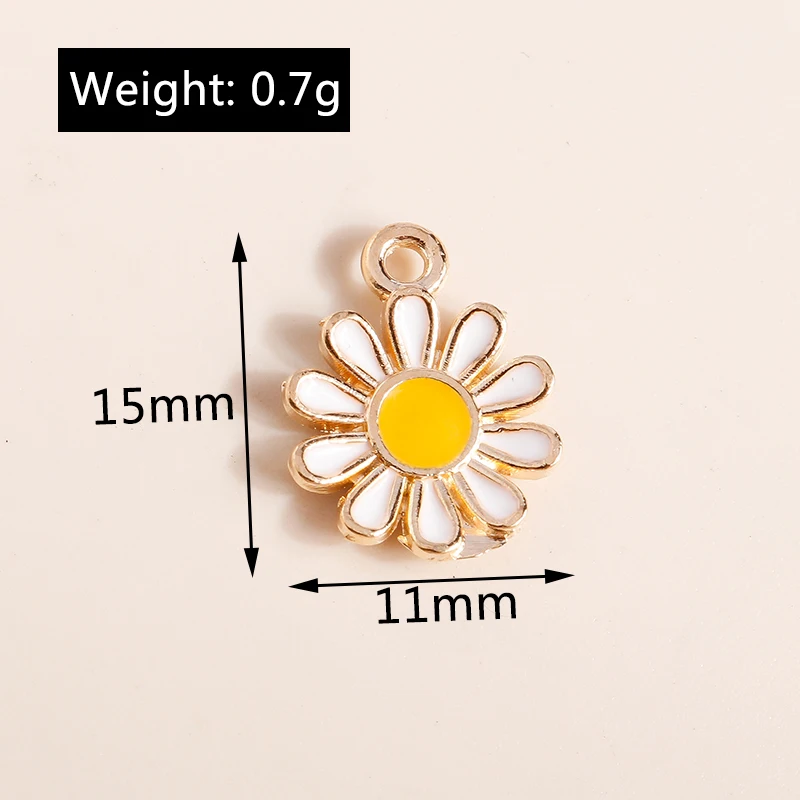 Leslie 10 Stück Emaille-Anhänger in Weiß und Gelb mit Gänseblümchen-Motiv für die Herstellung von Halsketten, Ohrringen, Armbändern, Charms, DIY-Schmuckzubehör – Detail 12