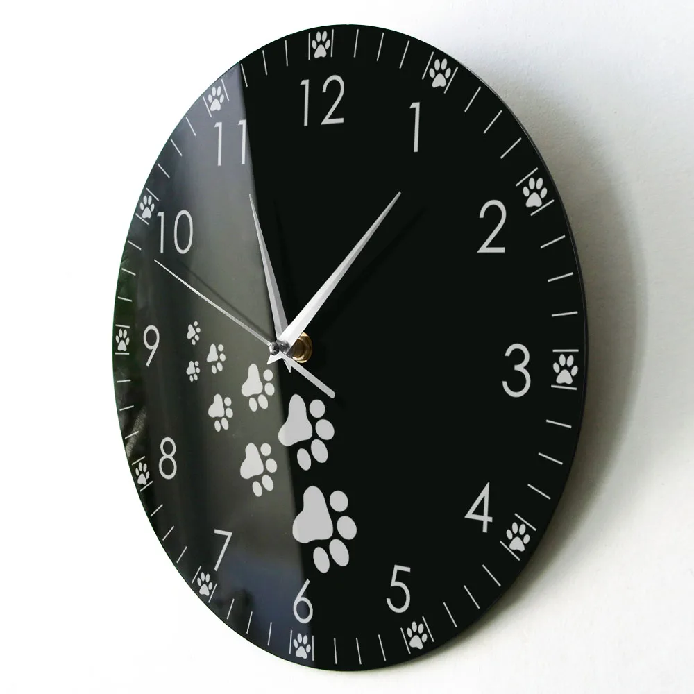 Kitty Cat Paw Trail Silent Non Ticking Wall Clock Home Decor Cat Footprints Wall Art Pet Shop Decoration Hanging Wall Watch