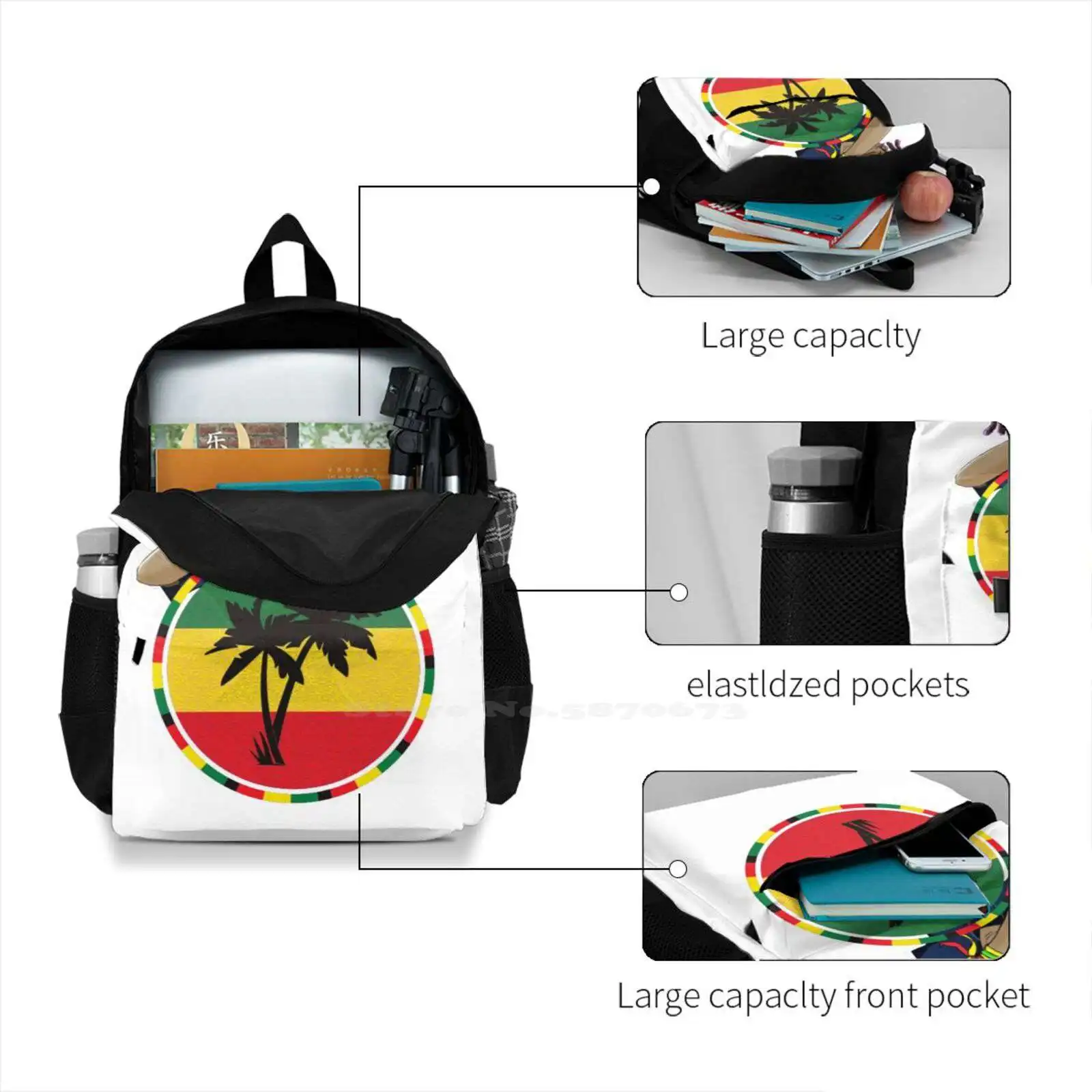 Dreadlock Rastafari & Accessories Large Capacity Fashion Backpack Laptop Travel Bags Marley Dreadlock Dreads Rasta