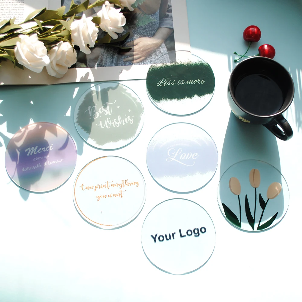 1pcs Acrylic Round Coasters Tea Cup Drinks Holder Pads Table Cup Placemats Creative Environmental Drink Tea Coasters