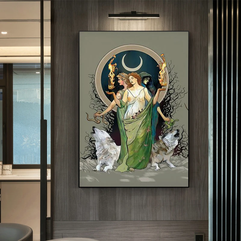 Mysterious Moon Goddess Hecate Poster Wall Art Canvas Print Picture Modern Nordic Living Room Home Decor Prints Frameless