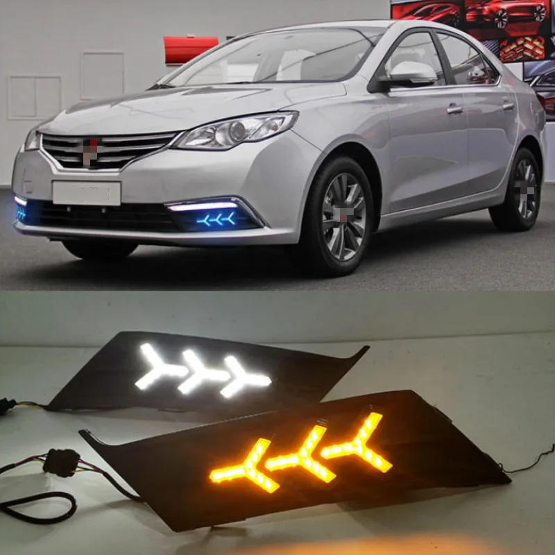 For Roewe 360 2015-2017 Daytime running lights LED DRL Fog lamp driving lights with Yellow Turn Signal Function