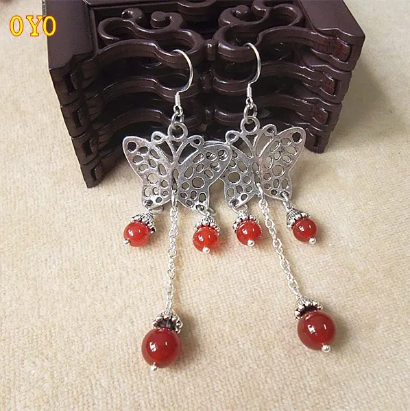 

the role ofing is tasted girls butterflies fluttering red agate tassel long earrings eardrop sterling silver ear hook