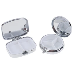 1Pc Small Metal Silver Tablet Pill Box Container Medicine Case  Portable Metal Holder Medicine 2 Styles